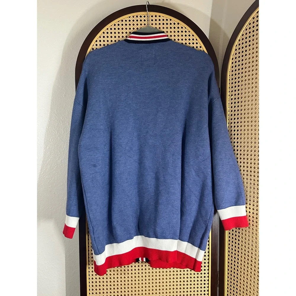 Sandro Blue Varsity Striped Oversized Knit Cardigan Sweater Sz S Preppy Academia - Picture 6 of 6